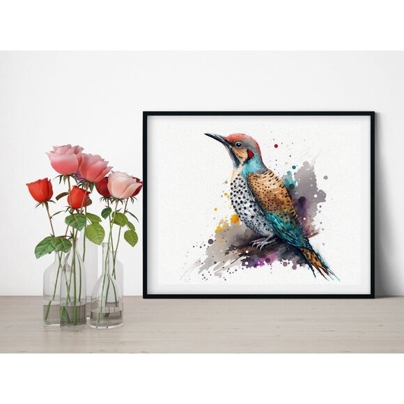 Northern Flicker Watercolor Art Oil Painting Print -‎ Bird Wall Art Decor - Picture 2 of 5